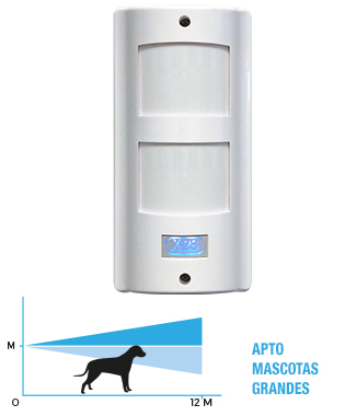 INFRARROJO EXTERIOR INALAMBRICO, ANTIMASCOTA GRANDE, DOBLE SENSOR, MONTAJE 1 MT