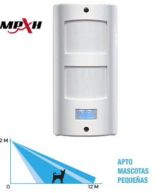 INFRARROJO EXTERIOR MPXH, ANTIMASCOTA CHICA, DOBLE SENSOR, MONTAJE 2 MT