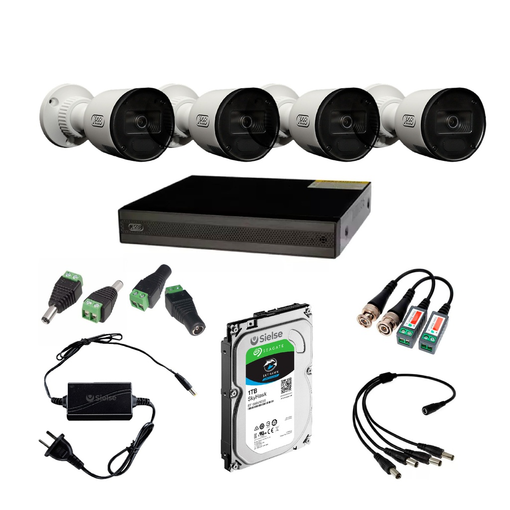 [KITCAMX28-08_01] KIT CCTV X-28 , 1 DVR X1108 + 4 Cámaras A2005/15 + 4 Balun + Conectores + Fuente + Disco 1T Seagate *OFERTA